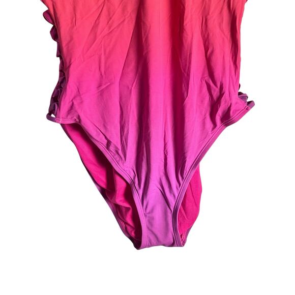 Bleu Rod Beattie Cool Breeze Pink Lace Up Sides Ombre V-Neck One Piece Swimsuit - Picture 5 of 12